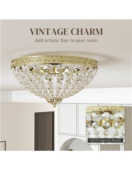 HOMCOM Crystal Chandelier Ceiling Light with 168 Octagonal Beads, Vintage 2-Light Flush Mount Ceiling Light for Living Room, Bed - pic 167764 | FastDaddyshop