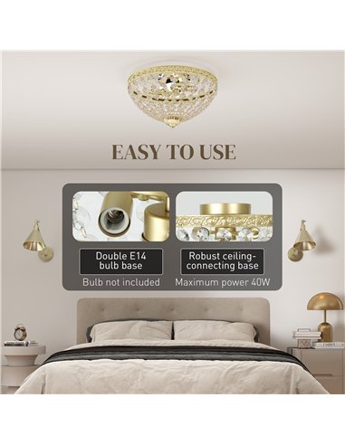 HOMCOM Crystal Chandelier Ceiling Light with 168 Octagonal Beads, Vintage 2-Light Flush Mount Ceiling Light for Living Room, Bed