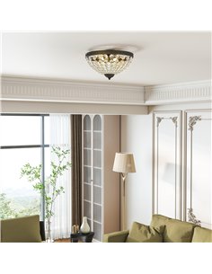 HOMCOM Crystal Chandelier Ceiling Light with 168 Octagonal Beads, Vintage 2-Light Flush Mount Ceiling Light for Living Room, Bed 2