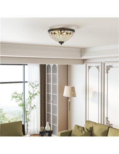 HOMCOM Crystal Chandelier Ceiling Light with 168 Octagonal Beads, Vintage 2-Light Flush Mount Ceiling Light for Living Room, Bed