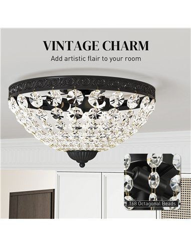 HOMCOM Crystal Chandelier Ceiling Light with 168 Octagonal Beads, Vintage 2-Light Flush Mount Ceiling Light for Living Room, Bed