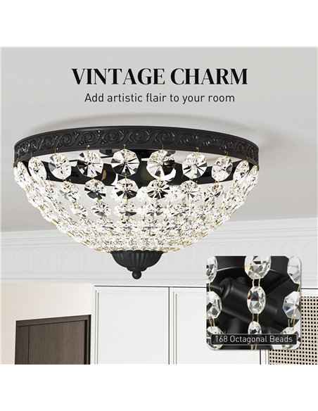 HOMCOM Crystal Chandelier Ceiling Light with 168 Octagonal Beads, Vintage 2-Light Flush Mount Ceiling Light for Living Room, Bed - pic 167773 | FastDaddyshop