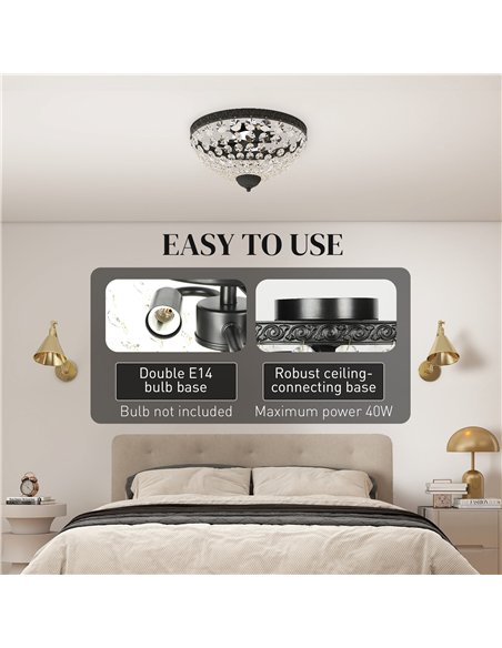 HOMCOM Crystal Chandelier Ceiling Light with 168 Octagonal Beads, Vintage 2-Light Flush Mount Ceiling Light for Living Room, Bed - pic 167774 | FastDaddyshop