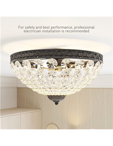 HOMCOM Crystal Chandelier Ceiling Light with 168 Octagonal Beads, Vintage 2-Light Flush Mount Ceiling Light for Living Room, Bed