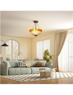 HOMCOM Tiffany Style Ceiling Light, Vintage Chandelier with 3 E27 Sockets, Semi Flush Mount for Living Room, Bulbs Not Included 2