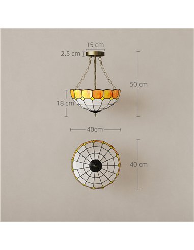 HOMCOM Tiffany Style Ceiling Light, Vintage Chandelier with 3 E27 Sockets, Semi Flush Mount for Living Room, Bulbs Not Included