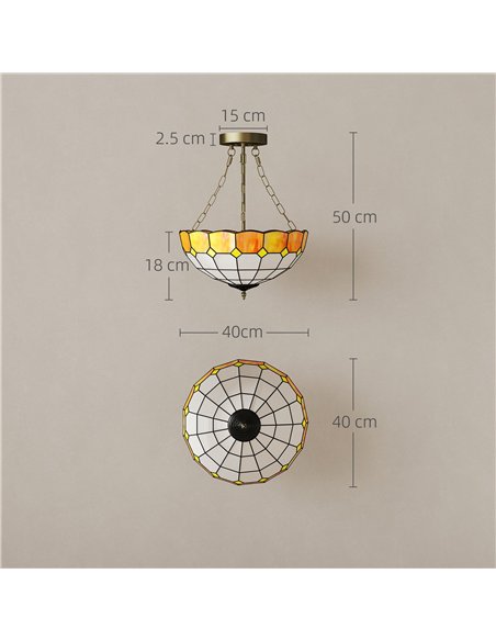 HOMCOM Tiffany Style Ceiling Light, Vintage Chandelier with 3 E27 Sockets, Semi Flush Mount for Living Room, Bulbs Not Included - pic 167781 | FastDaddyshop