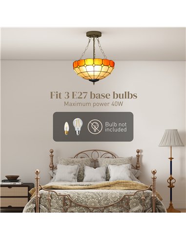 HOMCOM Tiffany Style Ceiling Light, Vintage Chandelier with 3 E27 Sockets, Semi Flush Mount for Living Room, Bulbs Not Included
