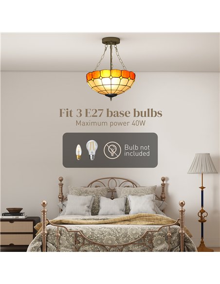 HOMCOM Tiffany Style Ceiling Light, Vintage Chandelier with 3 E27 Sockets, Semi Flush Mount for Living Room, Bulbs Not Included - pic 167783 | FastDaddyshop