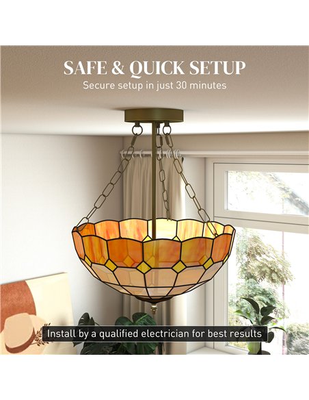 HOMCOM Tiffany Style Ceiling Light, Vintage Chandelier with 3 E27 Sockets, Semi Flush Mount for Living Room, Bulbs Not Included - pic 167784 | FastDaddyshop