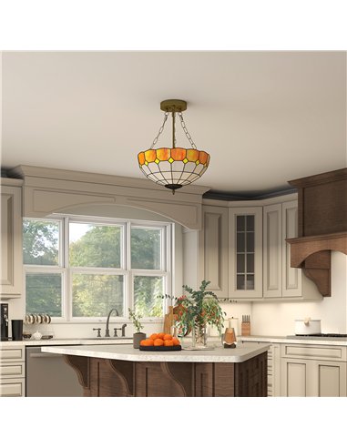 HOMCOM Tiffany Style Ceiling Light, Vintage Chandelier with 3 E27 Sockets, Semi Flush Mount for Living Room, Bulbs Not Included