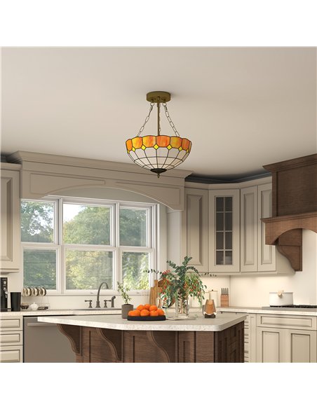 HOMCOM Tiffany Style Ceiling Light, Vintage Chandelier with 3 E27 Sockets, Semi Flush Mount for Living Room, Bulbs Not Included - pic 167785 | FastDaddyshop