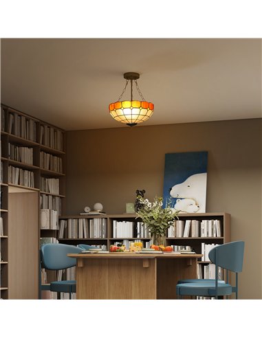 HOMCOM Tiffany Style Ceiling Light, Vintage Chandelier with 3 E27 Sockets, Semi Flush Mount for Living Room, Bulbs Not Included