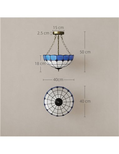 HOMCOM Tiffany Style Ceiling Light, Vintage Chandelier with 3 E27 Sockets, Semi Flush Mount for Living Room, Bulbs Not Included