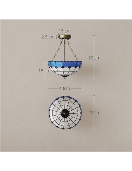 HOMCOM Tiffany Style Ceiling Light, Vintage Chandelier with 3 E27 Sockets, Semi Flush Mount for Living Room, Bulbs Not Included - pic 167790 | FastDaddyshop