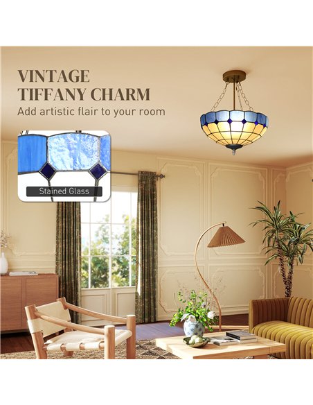 HOMCOM Tiffany Style Ceiling Light, Vintage Chandelier with 3 E27 Sockets, Semi Flush Mount for Living Room, Bulbs Not Included - pic 167791 | FastDaddyshop