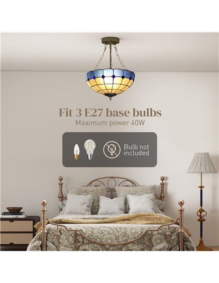 HOMCOM Tiffany Style Ceiling Light, Vintage Chandelier with 3 E27 Sockets, Semi Flush Mount for Living Room, Bulbs Not Included - pic 167792 | FastDaddyshop