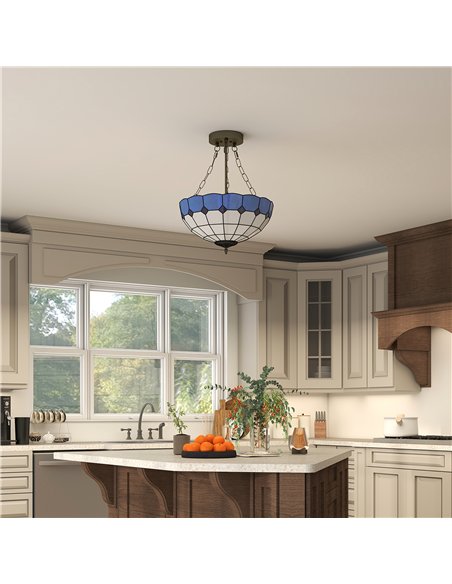 HOMCOM Tiffany Style Ceiling Light, Vintage Chandelier with 3 E27 Sockets, Semi Flush Mount for Living Room, Bulbs Not Included - pic 167794 | FastDaddyshop