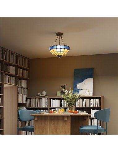 HOMCOM Tiffany Style Ceiling Light, Vintage Chandelier with 3 E27 Sockets, Semi Flush Mount for Living Room, Bulbs Not Included