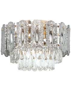 HOMCOM Chandelier Ceiling Light, 3-Light Vintage Flush Mount Fixture with Dual Crystal and Smoke Glass Shade, LED Ceiling Light 