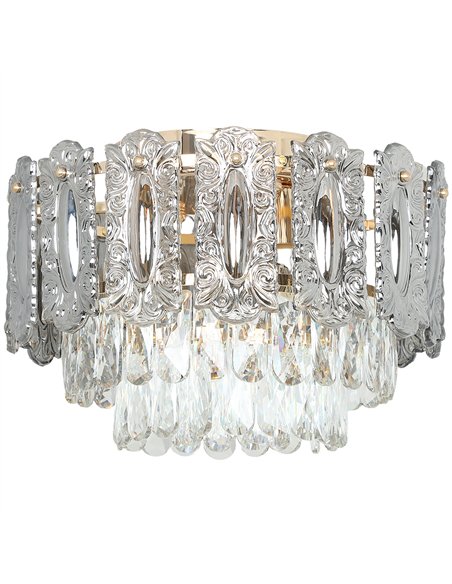 HOMCOM Chandelier Ceiling Light, 3-Light Vintage Flush Mount Fixture with Dual Crystal and Smoke Glass Shade, LED Ceiling Light  - pic 167797 | FastDaddyshop