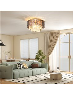 HOMCOM Chandelier Ceiling Light, 3-Light Vintage Flush Mount Fixture with Dual Crystal and Smoke Glass Shade, LED Ceiling Light  2