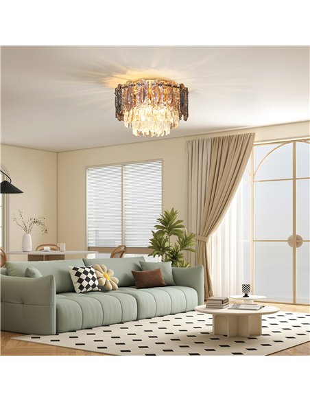 HOMCOM Chandelier Ceiling Light, 3-Light Vintage Flush Mount Fixture with Dual Crystal and Smoke Glass Shade, LED Ceiling Light  - pic 167798 | FastDaddyshop