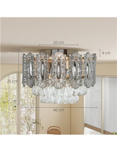 HOMCOM Chandelier Ceiling Light, 3-Light Vintage Flush Mount Fixture with Dual Crystal and Smoke Glass Shade, LED Ceiling Light 