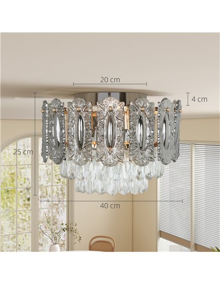 HOMCOM Chandelier Ceiling Light, 3-Light Vintage Flush Mount Fixture with Dual Crystal and Smoke Glass Shade, LED Ceiling Light  - pic 167799 | FastDaddyshop