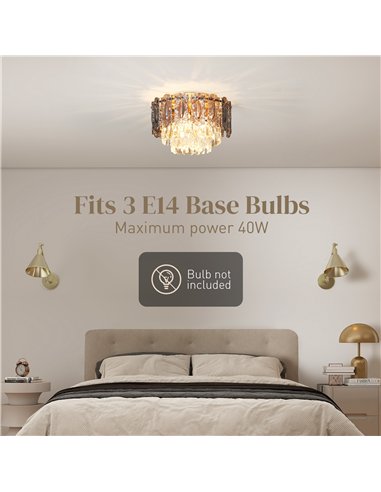 HOMCOM Chandelier Ceiling Light, 3-Light Vintage Flush Mount Fixture with Dual Crystal and Smoke Glass Shade, LED Ceiling Light 