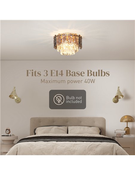 HOMCOM Chandelier Ceiling Light, 3-Light Vintage Flush Mount Fixture with Dual Crystal and Smoke Glass Shade, LED Ceiling Light  - pic 167801 | FastDaddyshop