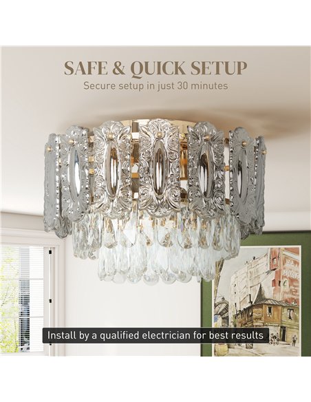 HOMCOM Chandelier Ceiling Light, 3-Light Vintage Flush Mount Fixture with Dual Crystal and Smoke Glass Shade, LED Ceiling Light  - pic 167802 | FastDaddyshop