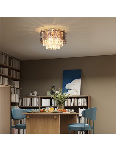 HOMCOM Chandelier Ceiling Light, 3-Light Vintage Flush Mount Fixture with Dual Crystal and Smoke Glass Shade, LED Ceiling Light 
