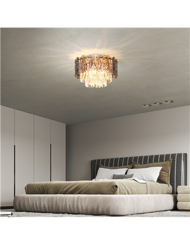 HOMCOM Chandelier Ceiling Light, 3-Light Vintage Flush Mount Fixture with Dual Crystal and Smoke Glass Shade, LED Ceiling Light 