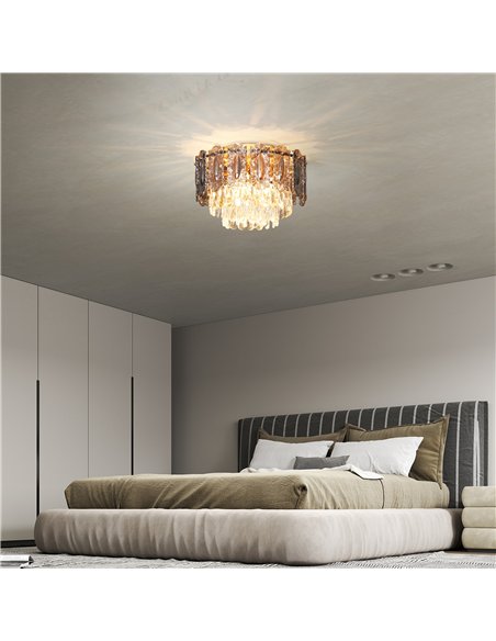 HOMCOM Chandelier Ceiling Light, 3-Light Vintage Flush Mount Fixture with Dual Crystal and Smoke Glass Shade, LED Ceiling Light  - pic 167805 | FastDaddyshop
