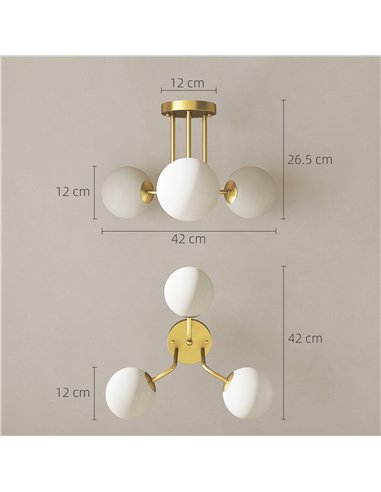 HOMCOM LED Ceiling Light with Globe Shades, Modern 3-Light Ceiling Light with G9 Sockets for Living Room, Bedroom, Dining Room, 