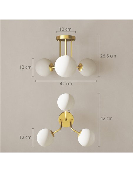 HOMCOM LED Ceiling Light with Globe Shades, Modern 3-Light Ceiling Light with G9 Sockets for Living Room, Bedroom, Dining Room,  - pic 167817 | FastDaddyshop