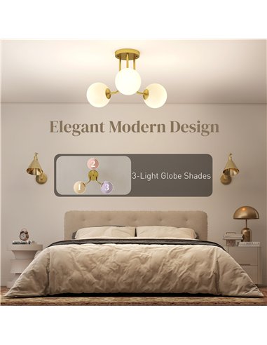 HOMCOM LED Ceiling Light with Globe Shades, Modern 3-Light Ceiling Light with G9 Sockets for Living Room, Bedroom, Dining Room, 