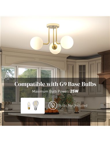 HOMCOM LED Ceiling Light with Globe Shades, Modern 3-Light Ceiling Light with G9 Sockets for Living Room, Bedroom, Dining Room, 