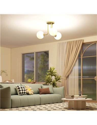 HOMCOM LED Ceiling Light with Globe Shades, Modern 3-Light Ceiling Light with G9 Sockets for Living Room, Bedroom, Dining Room, 