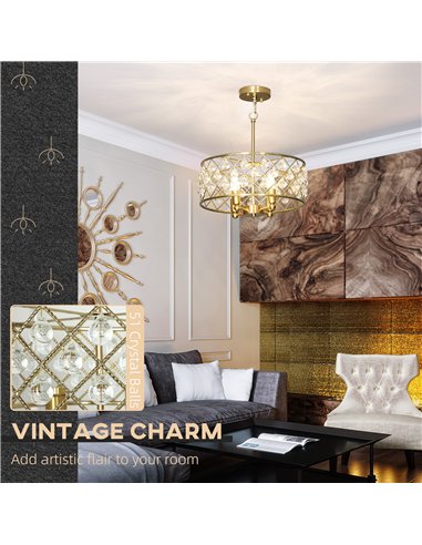 HOMCOM 51 Crystallite Four-Bulb Chandelier - Gold-Tone