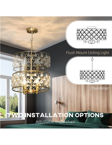 HOMCOM 51 Crystallite Four-Bulb Chandelier - Gold-Tone