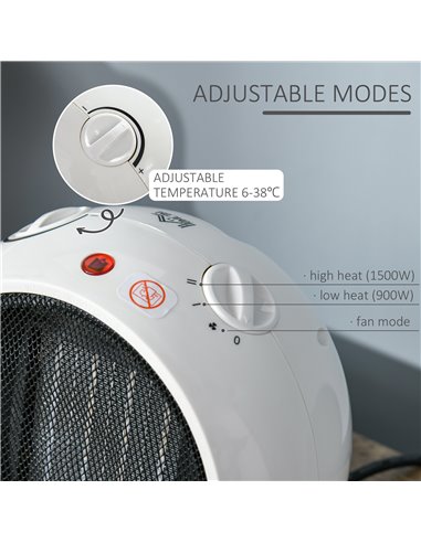Homcom Small Space Ceramic Heater with 3 Heating Mode, Adjustable Temperature