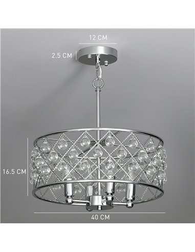HOMCOM 51 Crystallite Four-Bulb Chandelier - Silver-Tone