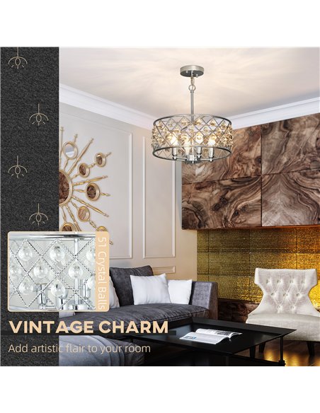 HOMCOM 51 Crystallite Four-Bulb Chandelier - Silver-Tone - pic 167845 | FastDaddyshop