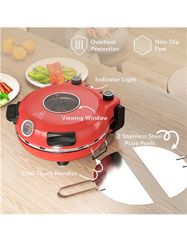 HOMCOM 1200W Pizza Oven, 12 Inch Electric Pizza Maker with Viewing Window, Dual Knob Temp & Timer Control, Overheat Protection, 