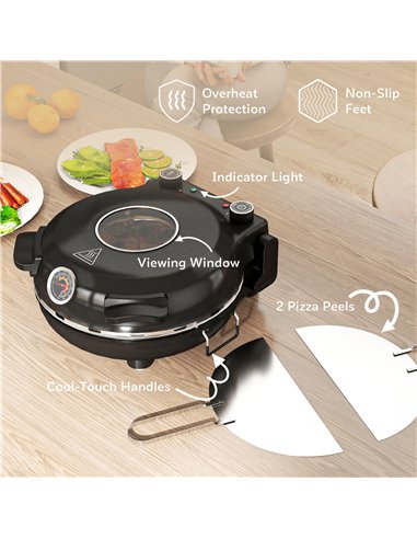 HOMCOM 1200W Pizza Oven, 12 Inch Electric Pizza Maker with Viewing Window, Dual Knob Temp & Timer Control, Overheat Protection, 