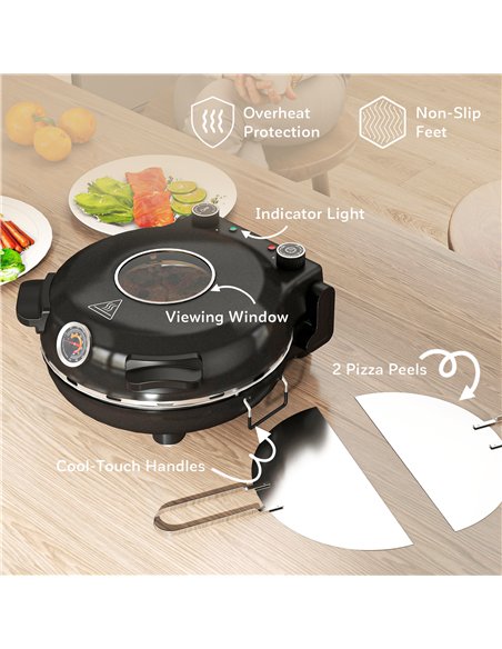HOMCOM 1200W Pizza Oven, 12 Inch Electric Pizza Maker with Viewing Window, Dual Knob Temp & Timer Control, Overheat Protection,  - pic 167866 | FastDaddyshop