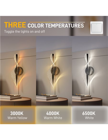 HOMCOM Led Wall Lamp 2 Pack, 13W Modern Indoor Spiral Wall Light, Colour Temperature Adjustable 3000K/4000K/6500K, for Bedroom,  - pic 167881 | FastDaddyshop