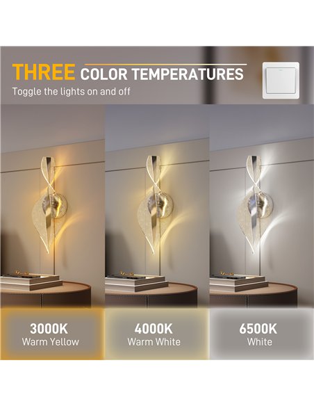 HOMCOM Led Wall Lamp 2 Pack, 13W Modern Indoor Spiral Wall Light, Colour Temperature Adjustable 3000K/4000K/6500K, for Bedroom,  - pic 167908 | FastDaddyshop